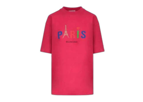 Balenciaga Paris Print Logo T-Shirt Pink/Red