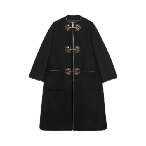 Gucci Wool Coat With Leather Detail 'Black'