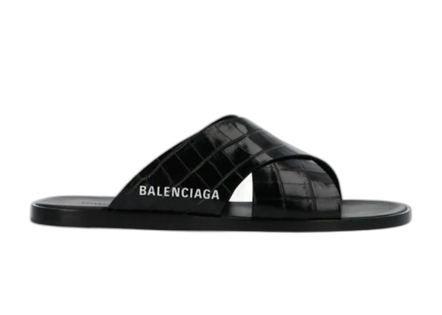 Balenciaga Cosy Sandal Crocodile Embossed Black
