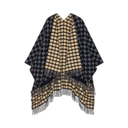 Gucci Wool Reversible Check Poncho 'Cream'