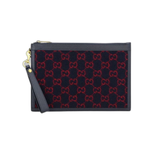 Gucci GG Supreme Wool Pouch 'Dark Blue/Red'