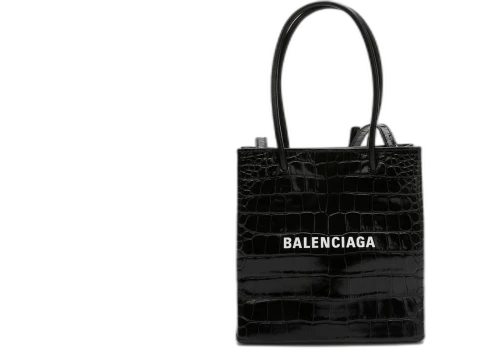 Balenciaga Shopping Tote Bag XXS Crocodile Effect Black