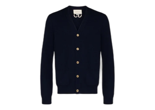 Gucci GG Embroidered Logo Cardigan Navy