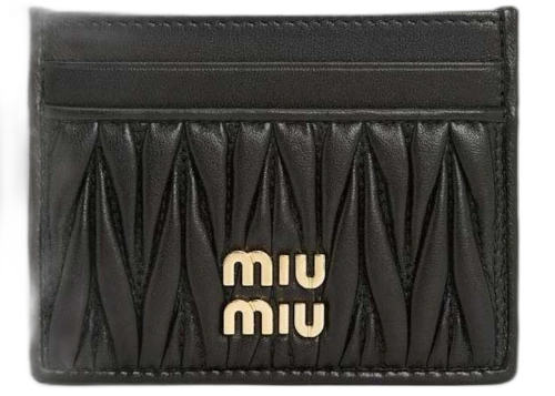 Miu Matelasse Nappa Leather Card Holder Black