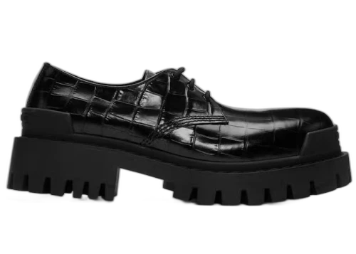 Balenciaga Strike Croc Embossed Leather Derby Black