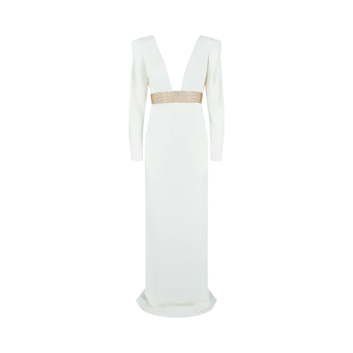 Stella McCartney Long-Sleeve Plunging Neck Gown 'White'