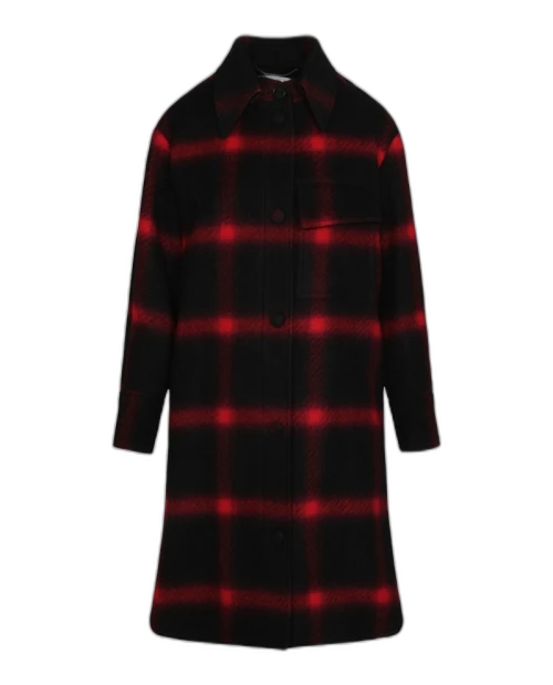 Stella McCartney Wool Checked Coat Black Red