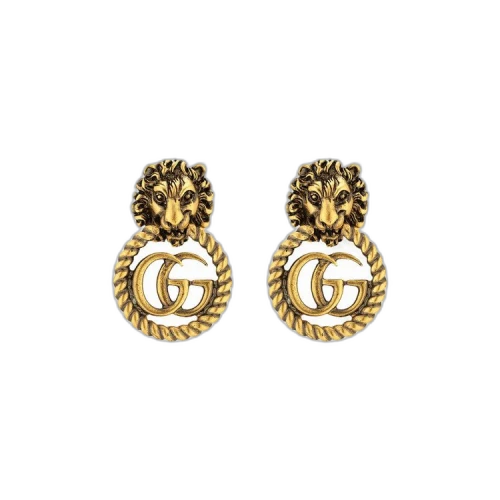 Gucci Lion Head Earrings With Double G 'Aged Gold'