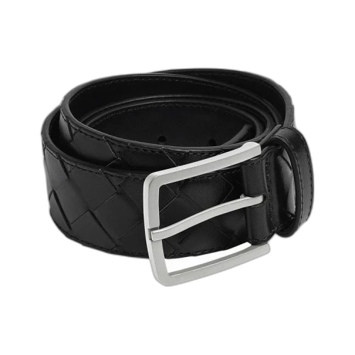 Bottega Veneta Intrecciato Weave Leather Belt Black