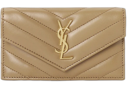 Saint Laurent Cassandre Fragments Card Holder Beige Brown