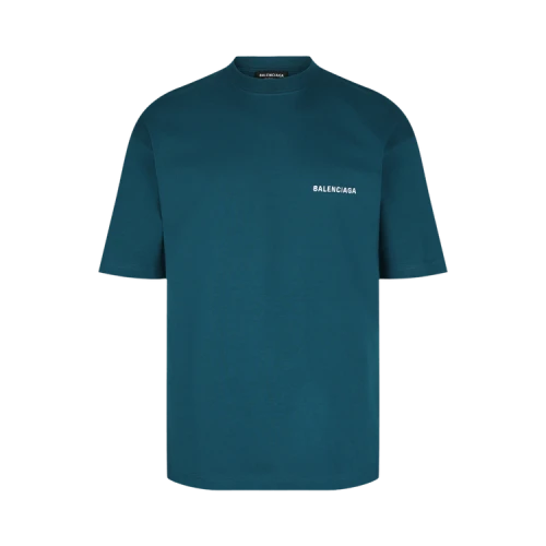 Balenciaga Embroidered Logo Medium Fit T-Shirt Petrol/Blue/White
