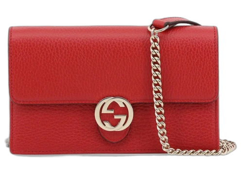 Gucci Interlocking GG Crossbody Chain Wallet Red