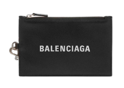Balenciaga Logo Leather Passport Holder Lanyard Black