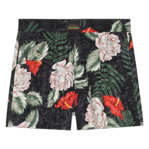 Gucci Hawaiian Print Silk Shorts 'Black/Green'