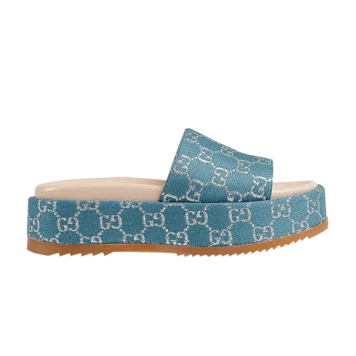 Gucci GG Lame Flatform Slide Sandal 'Blue' (Women's)