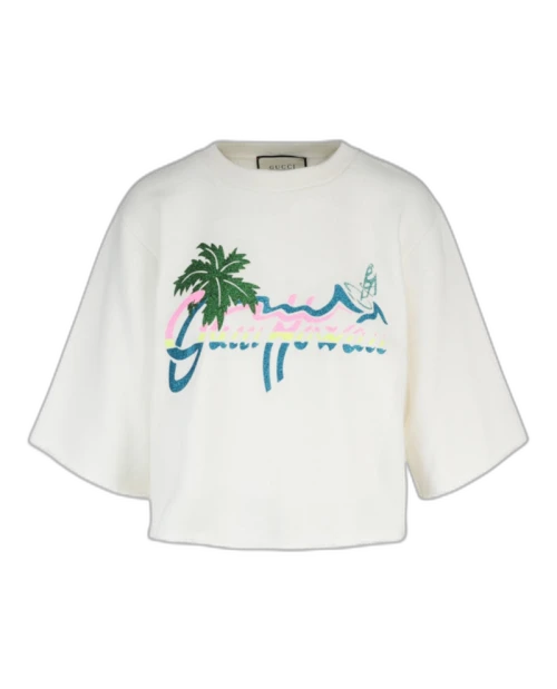 Gucci Hawaii Printed Crop Sweater White