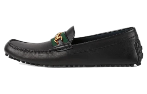 Gucci Ayrton Webbing-Trimmed Horsebit Leather Driver Loafers Black