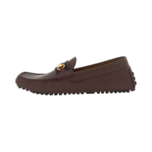 Gucci Ayrton Webbing-Trimmed Horsebit Leather Driver Loafers Brown