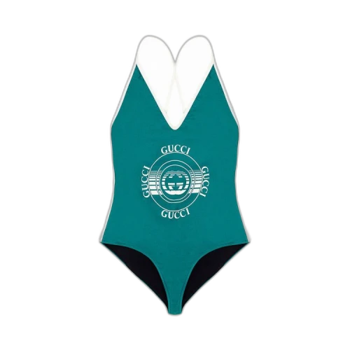 Gucci Record Logo One Piece Swimsuit 'Green/Ivory'