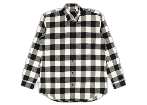 Balenciaga Twill Check Button Down Shirt Black/White