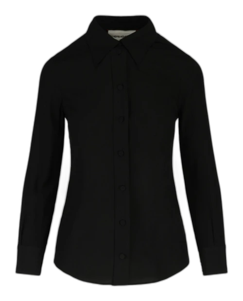 Gucci Embroidered Logo Long Sleeve Blouse Black