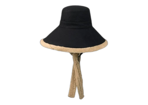 Gucci Wool And Eco Fur Wide Brim Hat Midnight Blue Beige