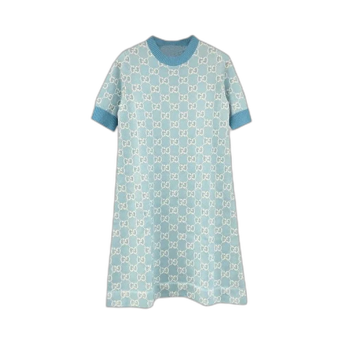 Gucci Short-Sleeve Logo Dress 'Light Blue/Ivory'