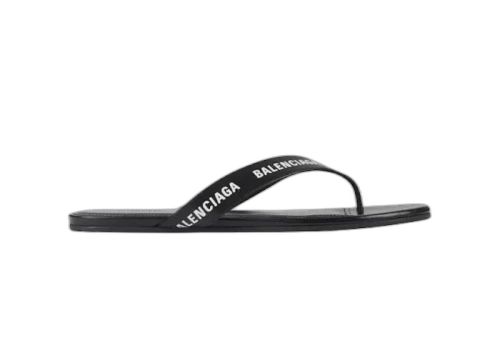 Balenciaga Logo Flip Flops Black White (Women's)
