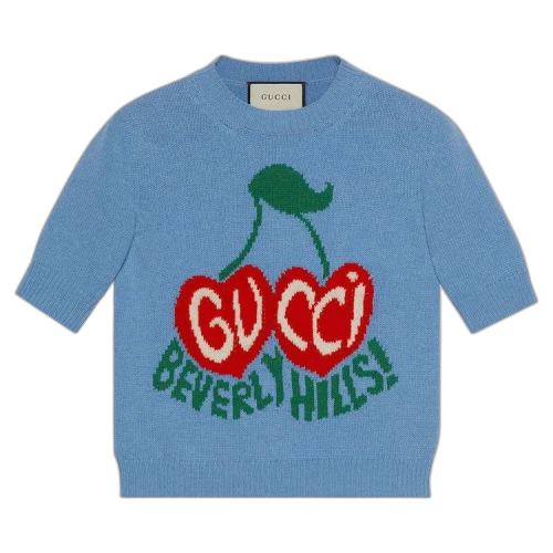 Gucci Wool Crop Top With Cherry Intarsia 'Light Blue'