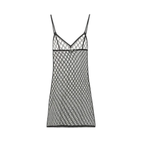Gucci Logo Print Tulle Slip Dress 'Black'