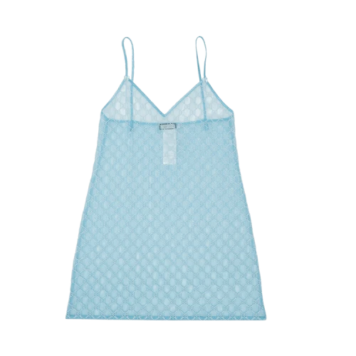 Gucci GG Logo Print Tulle Slip Dress 'Light Blue'