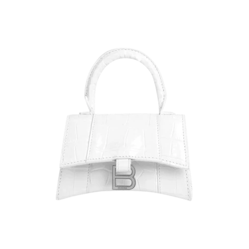 Balenciaga Hourglass Xs Crocodile Embossed Top Handle White