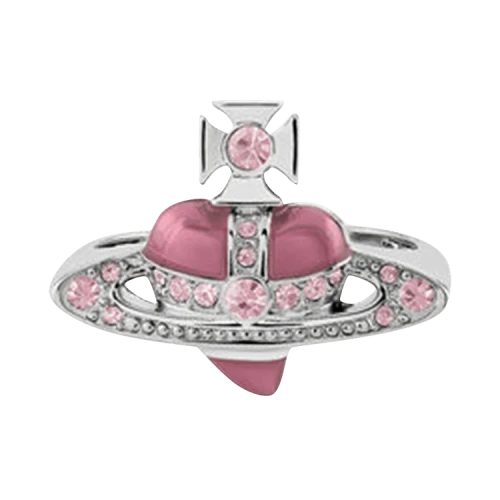Vivienne Westwood New Diamante Heart Ring 'Crystal/Light Rose'