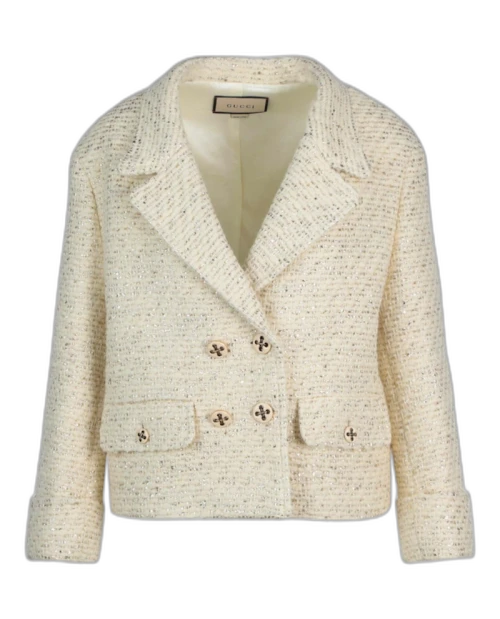 Gucci Double Breasted Tweed Jacket White