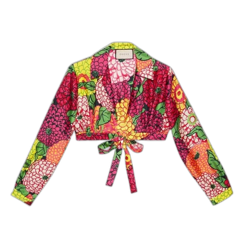 Gucci x Ken Scott Print Cropped Silk Shirt 'Pink/Green/Multicolor'