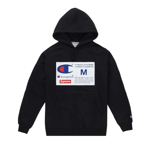 Supreme x Champion Label Hooded Sweatshirt 'Black'