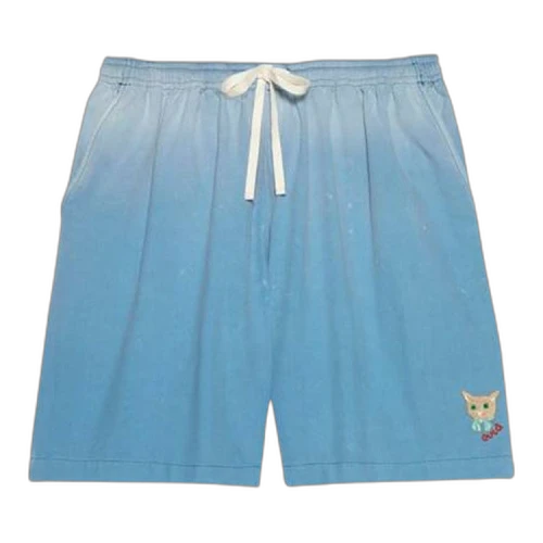 Gucci Cotton Shorts With Cat Embroidery 'Light Blue'