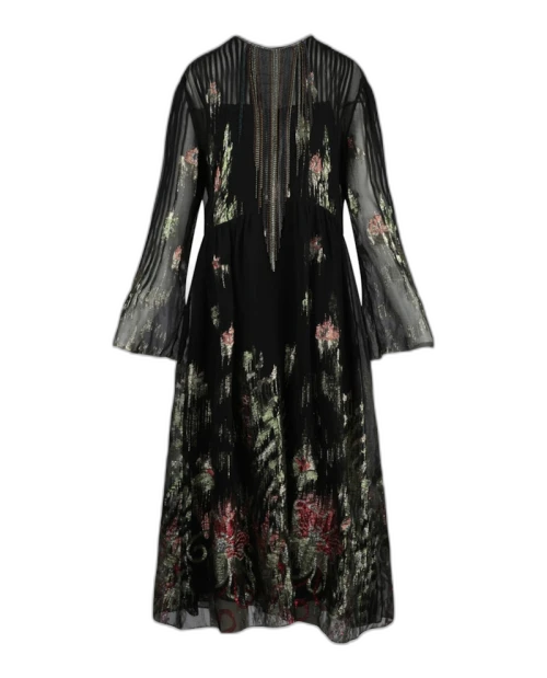 Gucci Long Sleeve Metallic Crystal-Embellished Dress Black