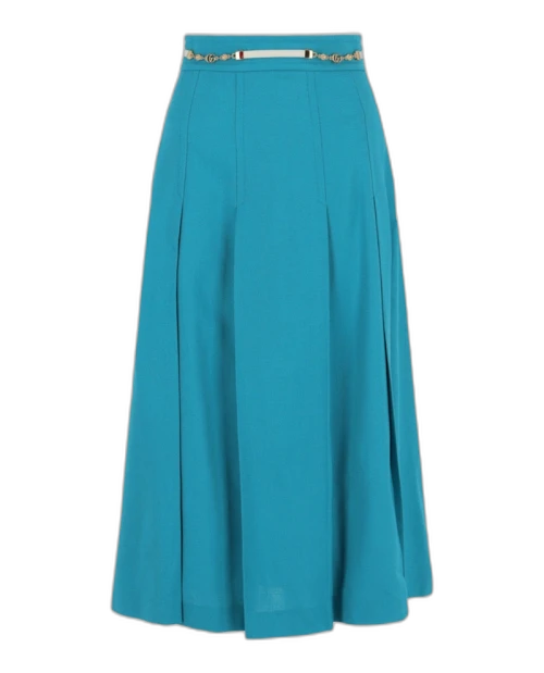 Gucci Double G Chain Pleated Skirt Blue