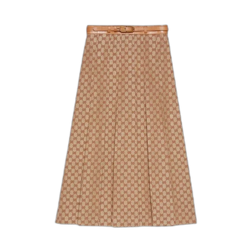Gucci GG Linen Canvas Pleated Skirt 'Beige'