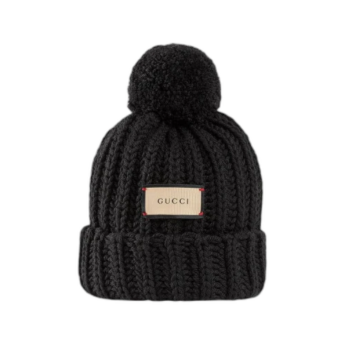 Gucci Knit Wool Hat With Label 'Black'