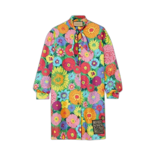Gucci x Ken Scott Tie-Neck Mini Dress 'Multicolor'