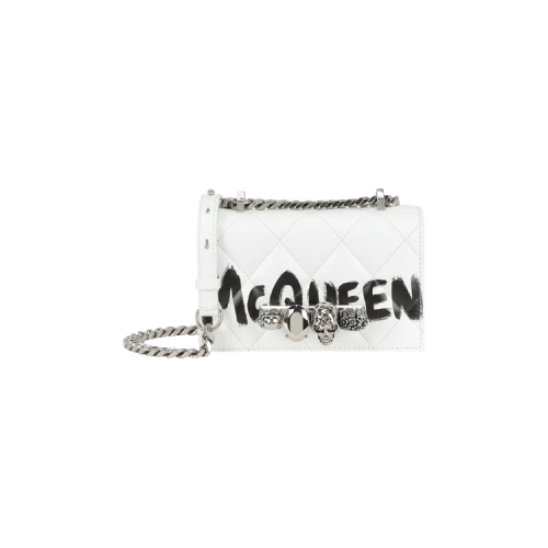 Alexander McQueen Mini Graffiti Jeweled Shoulder Bag White Black