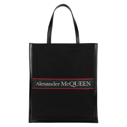 Alexander McQueen Embroidered Selvedge Logo Tote Black Red