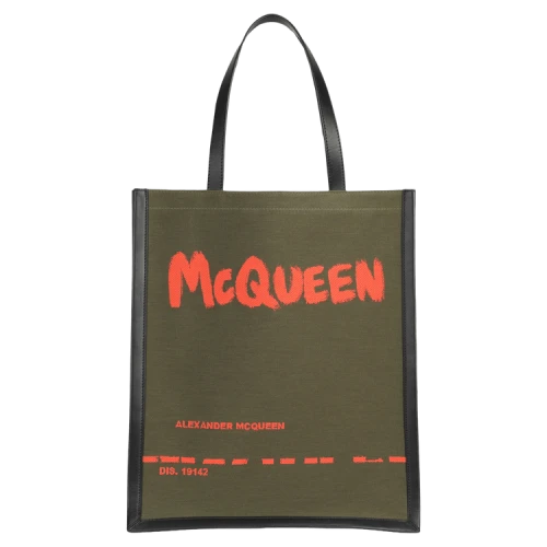 Alexander McQueen Graffiti Logo Tote Military Green