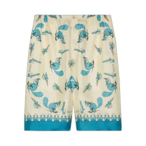 Gucci Freya Hartas Print Silk Twill Shorts 'Ivory/Deep Turquoise'