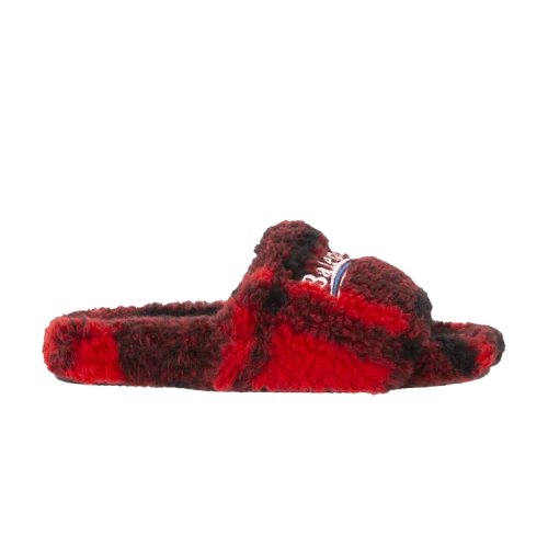 Balenciaga Furry Slides 'Red Plaid' (Women's)