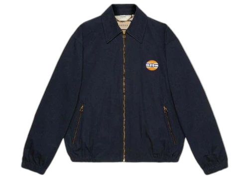 Gucci Logo Patch Zip Up Jacket Navy