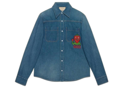 Gucci Strawberry Patch Denim Jacket Blue