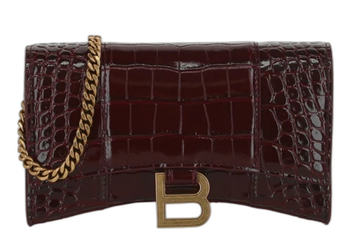 Balenciaga Hourglass Wallet With Chain Dark Red